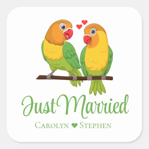 Lovebird Yellow Love Birds Just Married Wedding Square Sticker
