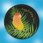 Lovebird Yellow Lutino Peachface Pet Bird Birthday Paper Plates<br><div class="desc">Wish your favorite Lovebird owner a Happy Bird-day with these fun party plates in black and green with a bright yellow Lutino Peachfaced parrot in a pop art style. Personalize with any message or name for a birthday or any cheerful occasion.</div>