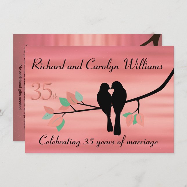 Lovebirds 35th Anniversary Celebration Invitation (Front/Back)