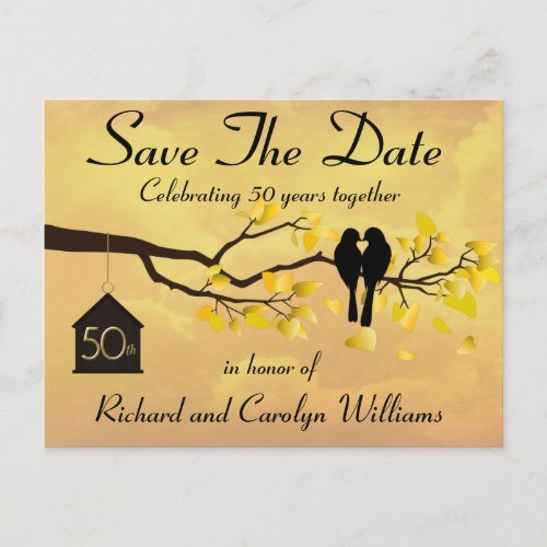 Lovebirds 50th Anniversary Save The Date Announcement Postcard