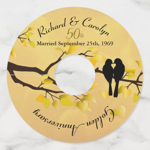 Lovebirds 50th Golden Anniversary Wine Glass Tag