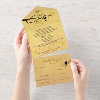 Lovebirds 50th Golden Wedding Anniversary All In One Invitation by NightOwlsMenagerie at Zazzle
