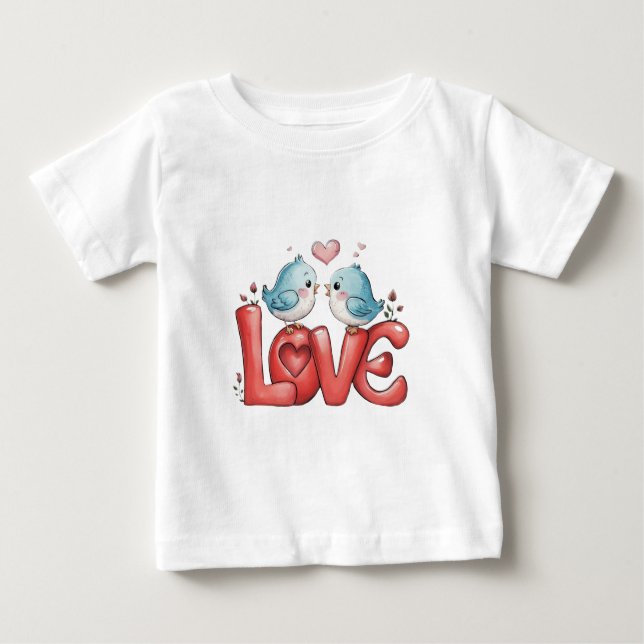 Lovebirds A Little Love Two Hearts, One Song Love Baby T-Shirt (Front)