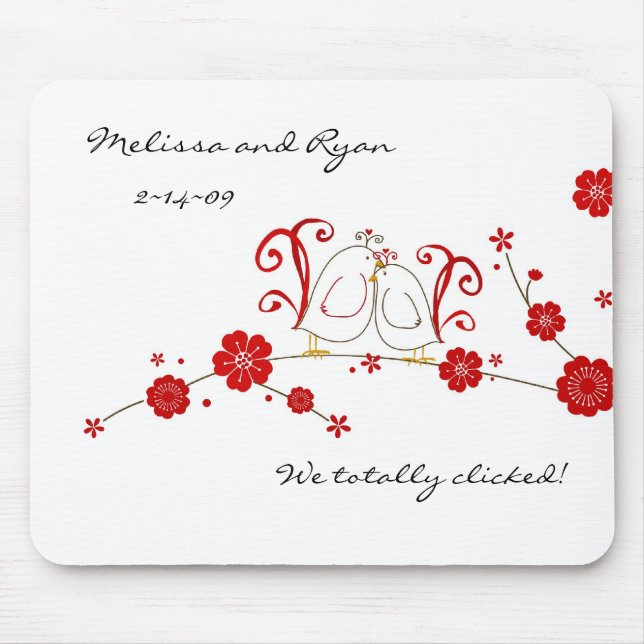 Lovebirds and Cherry Blossoms Mouse Pad (Front)