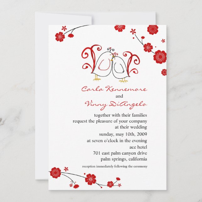 Lovebirds and Cherry Blossoms Wedding Invitations (Front)