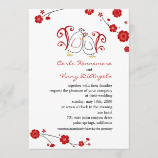Lovebirds and Cherry Blossoms Wedding Invitations