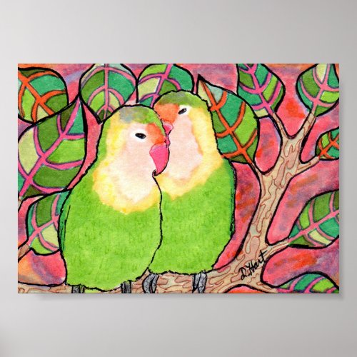 Lovebirds at Sunset Mini Folk Art Poster