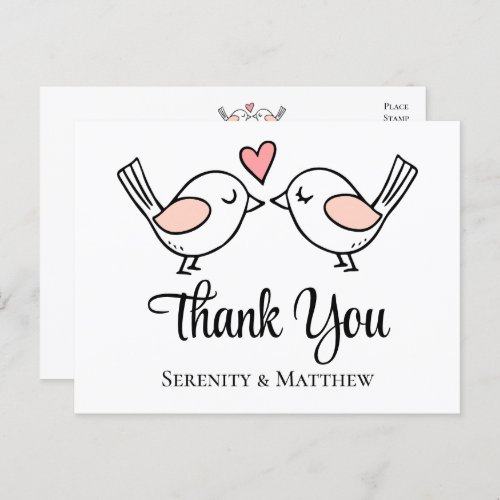 Lovebirds Black Pink Love Birds Wedding Thank You Postcard