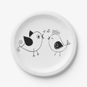 Lovebirds Black White Wedding Bridal Engagement Paper Plates