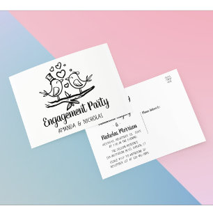 Lovebirds Black White Wedding Engagement Party Invitation Postcard