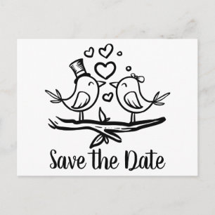 Lovebirds Black White Wedding Save The Date Postcard