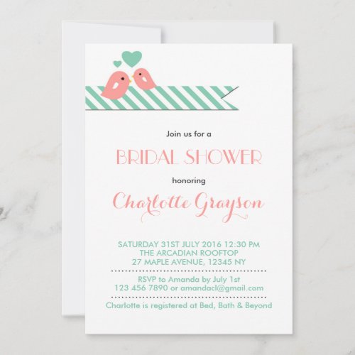 Lovebirds Blue and White Bridal Shower Invitation