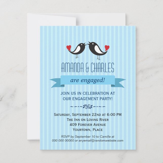 Lovebirds Blue Engagement Party Invitation (Front)