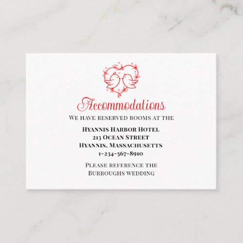 Lovebirds Boho Red Heart Wedding Accommodattions Enclosure Card