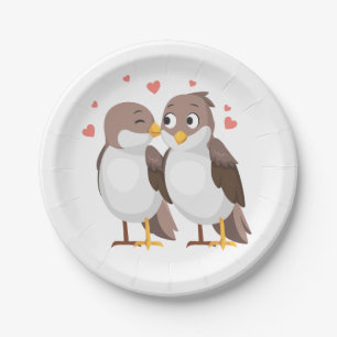 Lovebirds Brown Wedding, Bridal Shower, Engagement Paper Plates