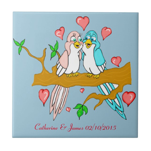 Lovebirds Ceramic Photo Tile (Front)