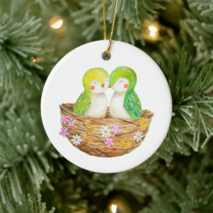 Lovebirds Couple's First Christmas Together Custom Ceramic Ornament