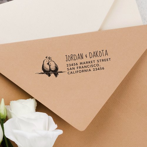 Lovebirds  Custom Wedding Names  Return Address Rubber Stamp