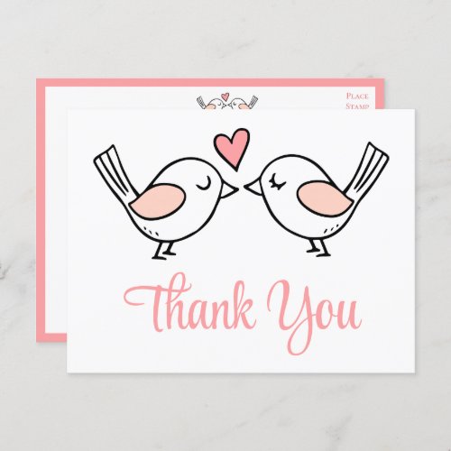 Lovebirds Cute Love Birds Pink Wedding Thank you Postcard