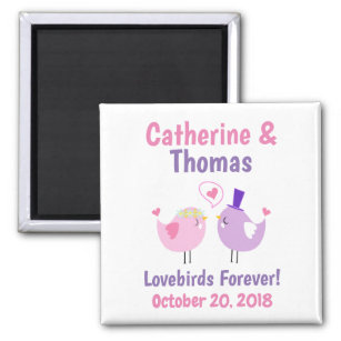 Lovebirds Cute Pink Purple Wedding Favor Magnet