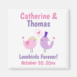 Lovebirds Cute Pink Purple Wedding Favor Magnet