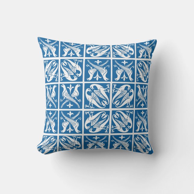 Lovebirds Delft Blue and White Throw Pillow (Front)