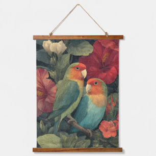 Lovebirds Floral Garden Dark Romance Art Hanging Tapestry
