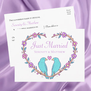 Lovebirds Floral Heart Just Married Wedding Announcement Postcard