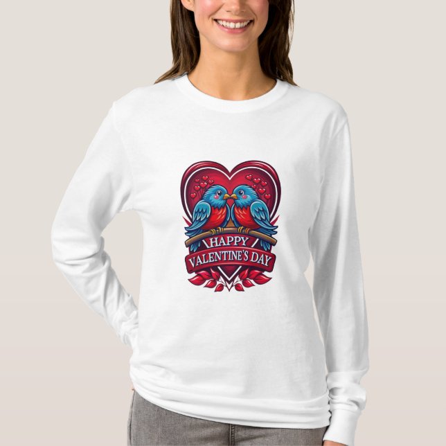 Lovebirds Forever – Romantic Valentine’s Day Coupl T-Shirt (Front)