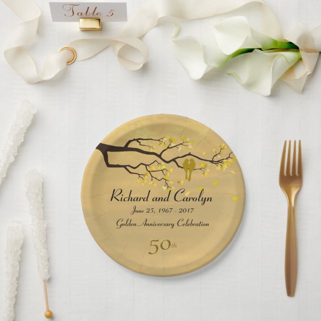 Lovebirds Golden Anniversary Paper Plates (Wedding)