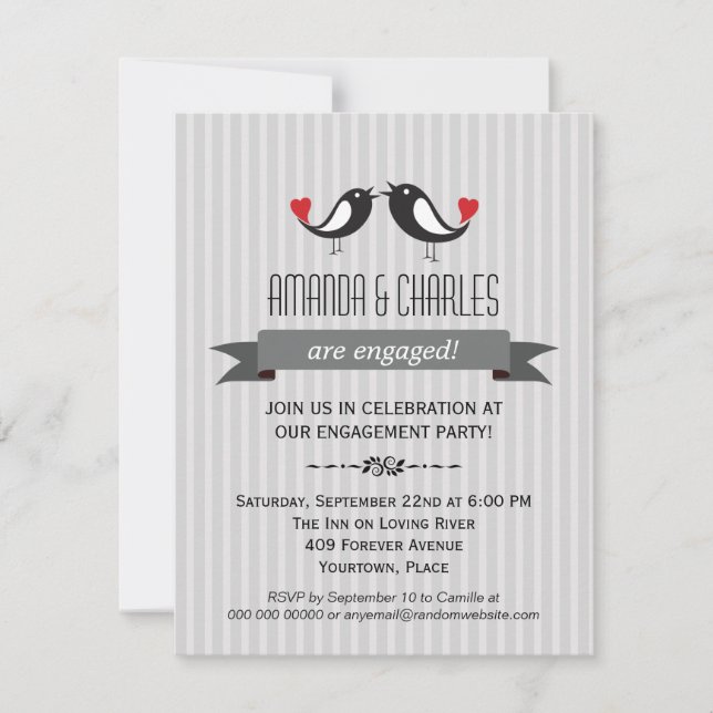 Lovebirds  Gray Engagement Party Invitation (Front)