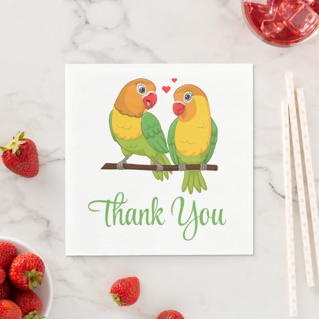 Lovebirds Green Love Birds Thank You Wedding  Napkins (Insitu)