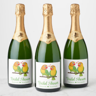 Lovebirds Green Yellow Love Birds Bridal Shower Sparkling Wine Label