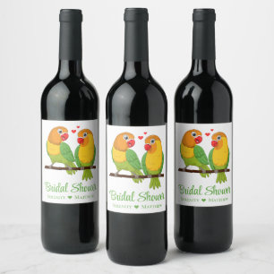 Lovebirds Green Yellow Love Birds Bridal Shower Wine Label
