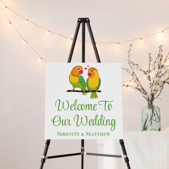 Lovebirds Green Yellow Love Birds Wedding Welcome  Foam Board (In Situ (Stand))
