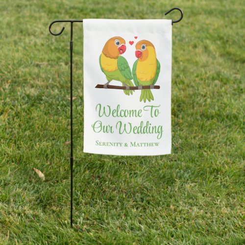 Lovebirds Green Yellow Love Birds Wedding Welcome  Garden Flag