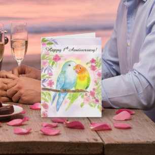 Lovebirds Happy 1st Anniversary Card