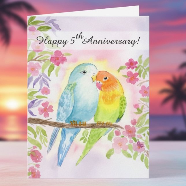 Lovebirds Happy 5th Anniversary  Card (Creator Uploaded)