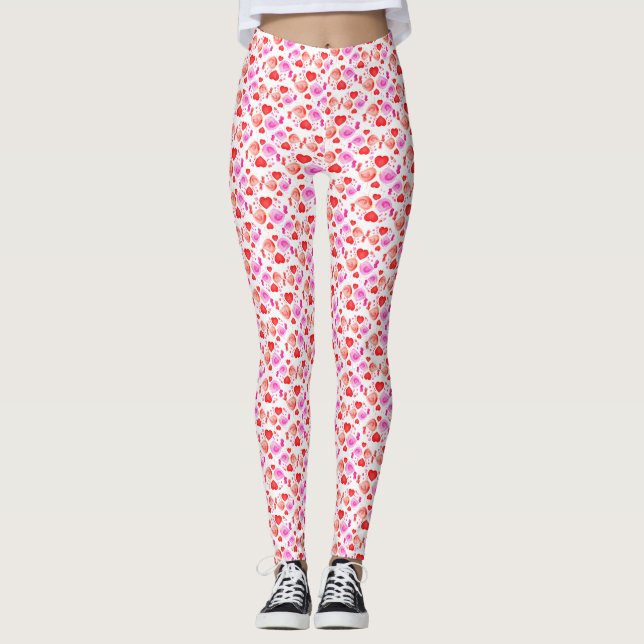 Lovebirds hearts watercolor patterned leggings (Front)
