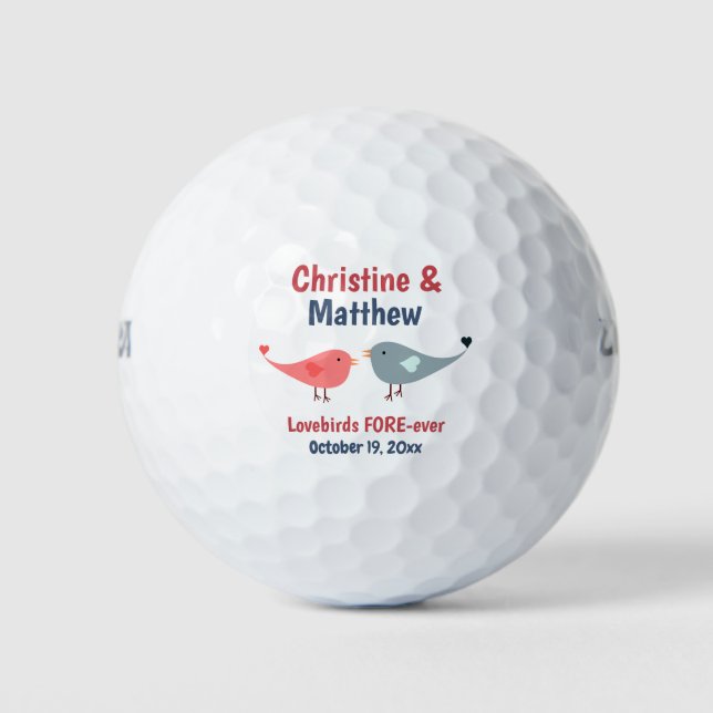 Lovebirds Hearts Wedding Favor Golf Balls (Front)