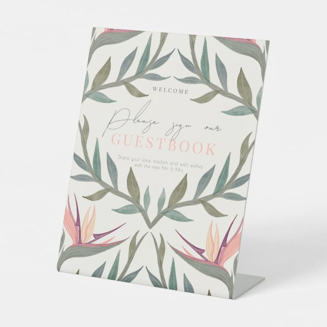 Lovebirds in Paradise Guestbook Pedestal Sign (Front)