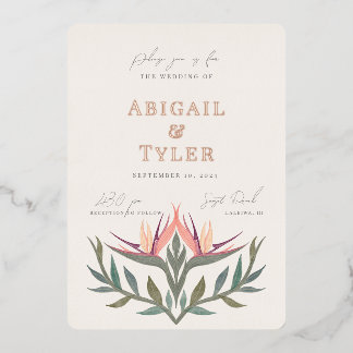 Lovebirds in Paradise Wedding Foil Invitation