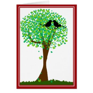 Lovebirds in Tree of Hearts - Summer Love Card