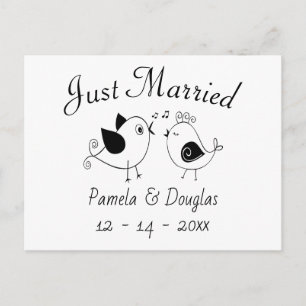 Lovebirds Just Married Black White Wedding Announcement Postcard
