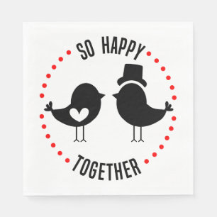 Lovebirds Just Married Black White Wedding Birds Napkins