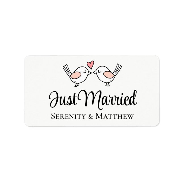  Lovebirds Just Married Love Birds Wedding  Label (Front)
