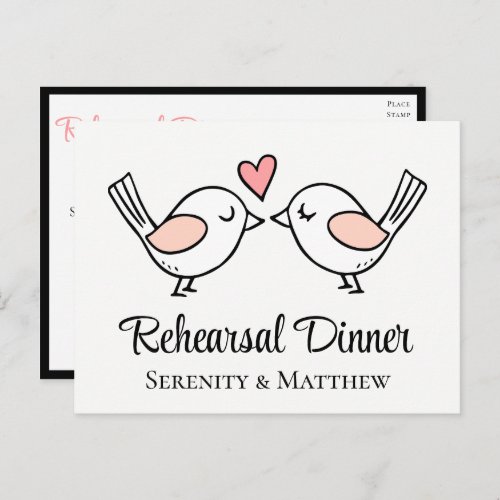 Lovebirds Love Bird Black Wedding Rehearsal Dinner Invitation Postcard