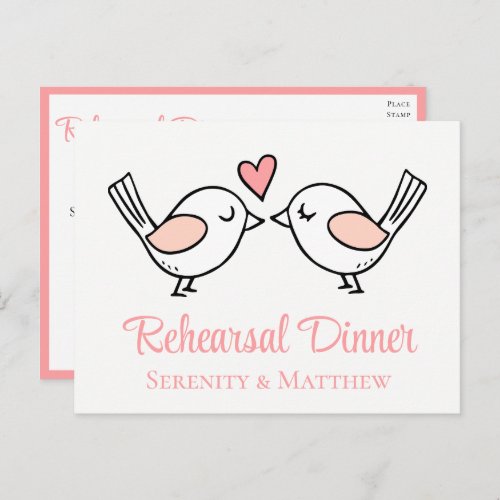 Lovebirds Love Birds Pink Wedding Rehearsal Dinner Invitation Postcard