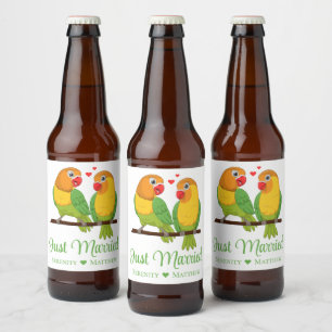 Lovebirds Love Birds Wedding Just Married Beer Bottle Label