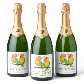 Lovebirds Love Birds Wedding Just Married Sparkling Wine Label